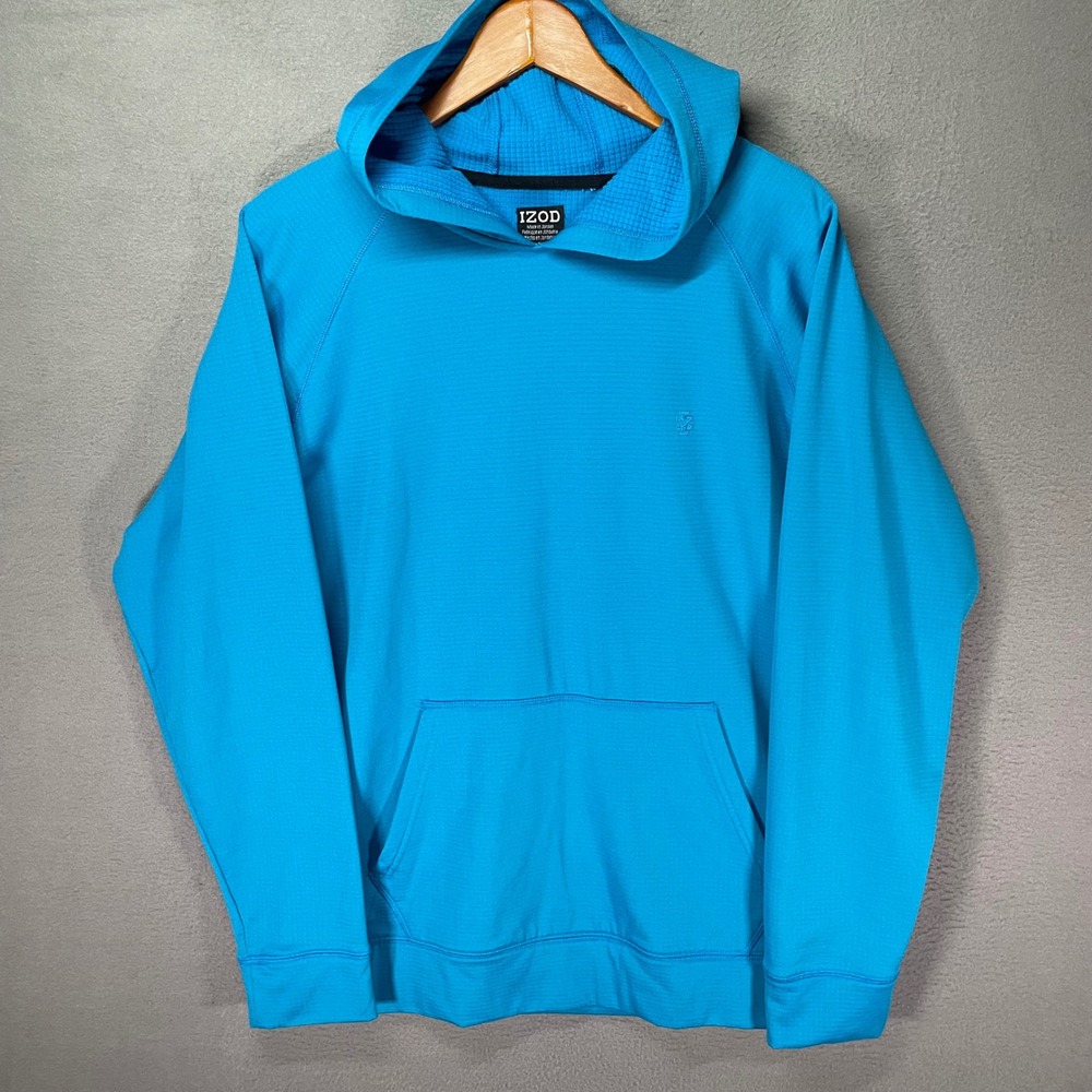 IZOD Hoodie Mens‎ Large Blue Fleece Pullover Pocket Lightweight